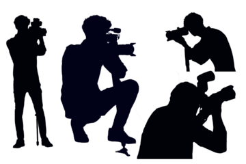 Photographer in various positions in black
