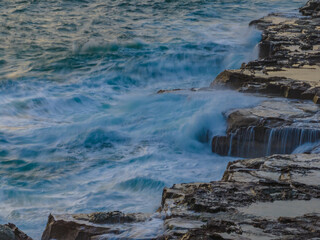Top down rocky seascape in the sunrise light