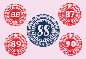 86 to 90 years anniversary logo and sticker design