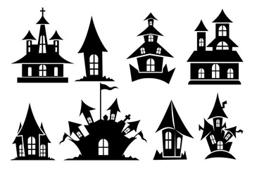 Set Of The Ghostly And Horrible House Clip Art Vector Design, Halloween Home. Spooky With Big House On White Background. Free Concept With Terrible Home Vector.