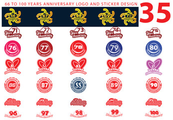 66 to 100 years anniversary logo and sticker design