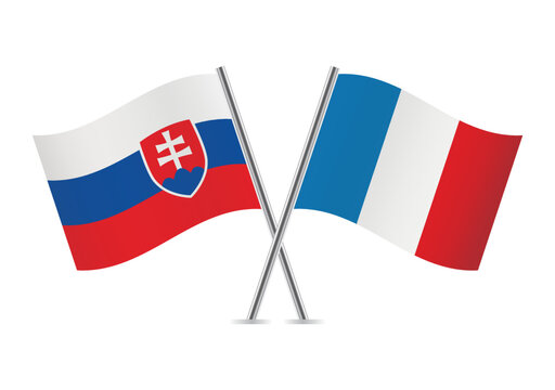 Slovakia and France crossed flags. Slovak and French flags on white background. Vector icon set. Vector illustration.