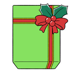 ヒイラギ付きのリボンでラッピングした長方形のクリスマスプレゼント