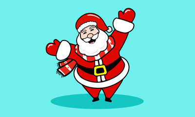 Fat Santa Claus Laughing Happy Christmas.  Santa smiles, cute, good mood, spreads his arms to welcome festival of happiness.