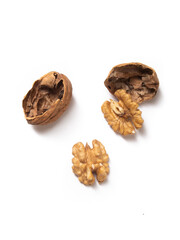walnut and cracked walnut isolated on white background