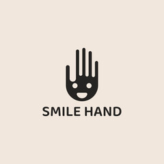 Black hand logo with smiling face negative space.