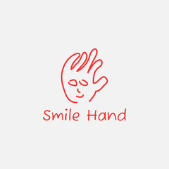 Abstract hand logo with smiling face.