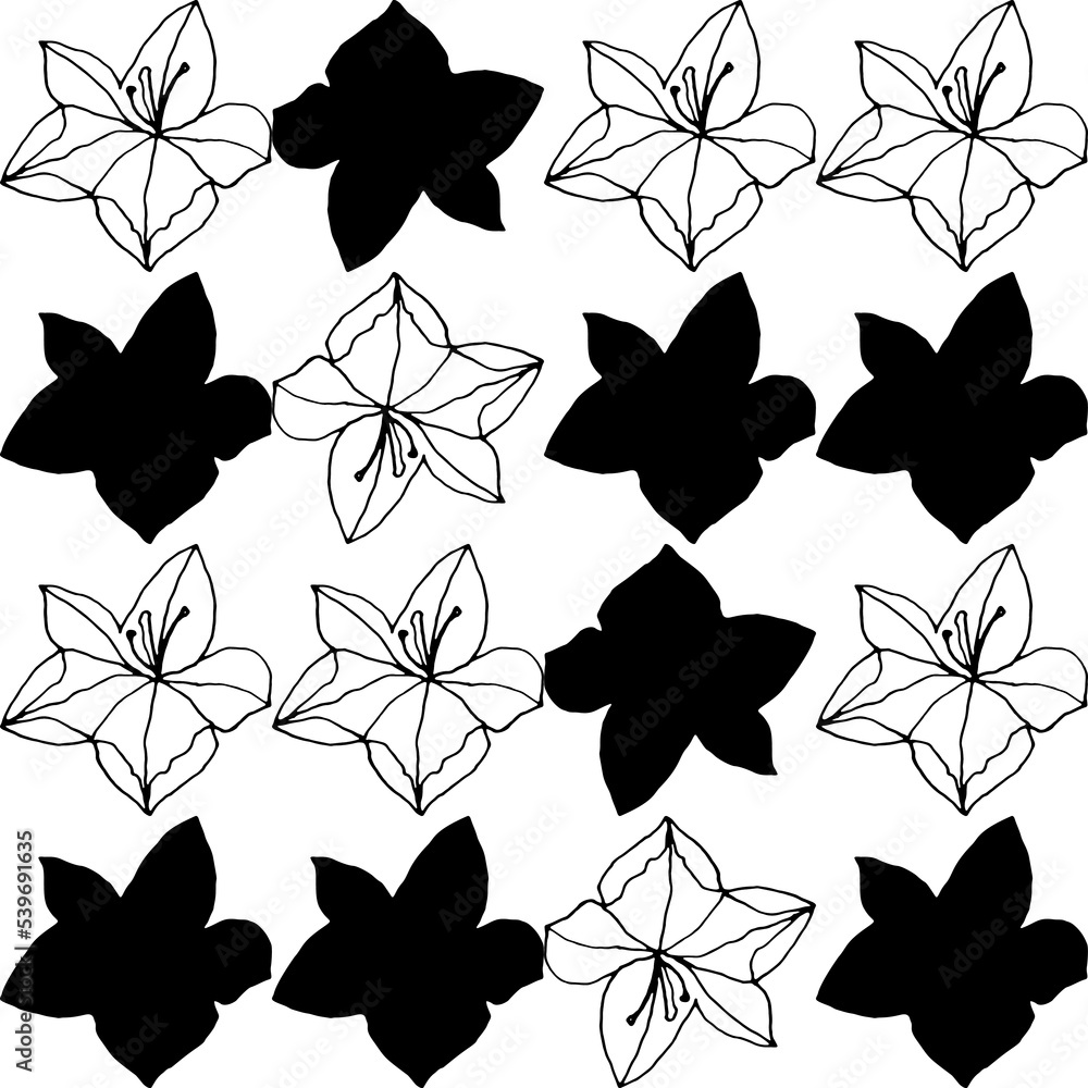 Aufkleber Abstract flower elements vector seamless pattern. Simple repeat in black on white background.