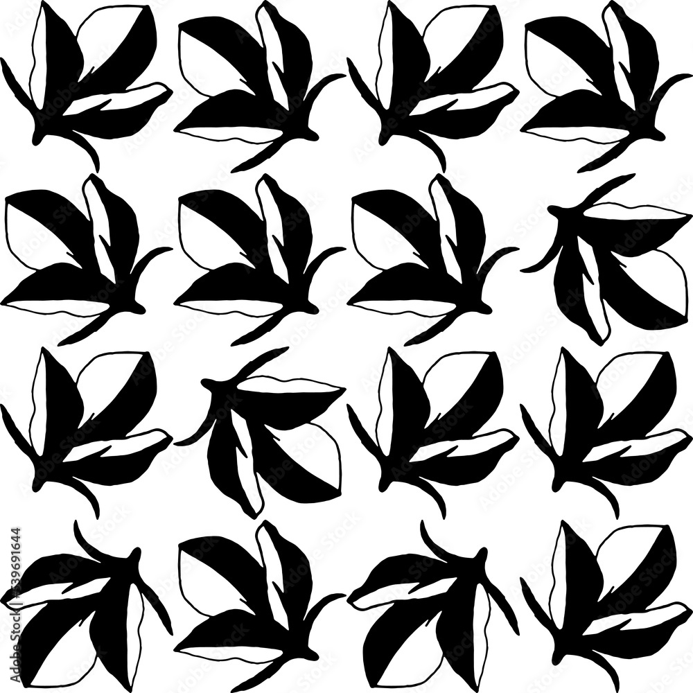 Aufkleber abstract flower elements vector seamless pattern. simple repeat in black on white background.