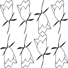 Abstract flower elements vector seamless pattern. Simple repeat in black on white background.