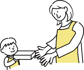 整理整頓をしている母親と子供のイラスト素材