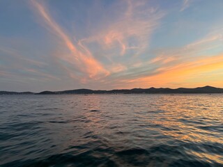 Beautiful orange sunset at the sea, natural colors, seascape background