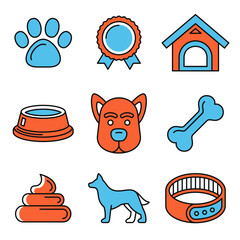 Dog Icons Set on White Background. Vector