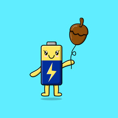 Cute cartoon Battery floating with acorn balloon cartoon vector illustration