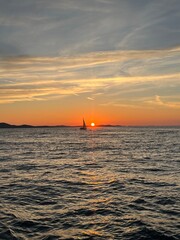 Beautiful orange sunset at the sea, natural colors, seascape background