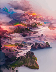 Tropical leaves in abstract style. pictures tropical abstraction. Landscape vertical picture in abstract style. NFT art. illustration created by neural network. Video Game's Digital background