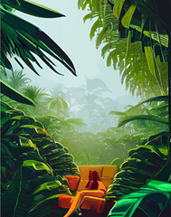 Tropical leaves in abstract style. pictures tropical abstraction. Landscape vertical picture in abstract style. NFT art. illustration created by neural network. Video Game's Digital background