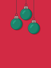 Christmas banner with three green Christmas balls on the red background