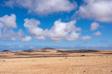 Fototapeta na wymiar Spectacular landscape and desert of the volcanic island of Fuerteventura, Canary Islands