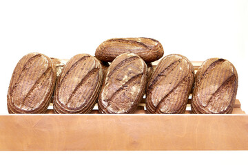 Fresh bread in bakery isolate white