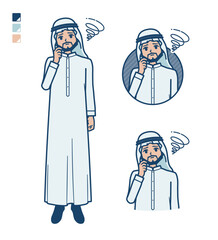 白い衣装を着たアラビア人男性が困っているイラスト