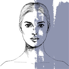 여자 정면 얼굴 피부 뷰티 일러스트 드로잉 벡터 디자인