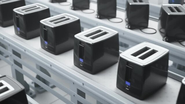 Black Two Slice Toasters on an Industrial Assembly Line