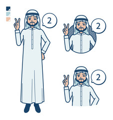 白い衣装を着たアラビア人男性が2とカウントしているイラスト