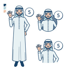 白い衣装を着たアラビア人男性が5とカウントしているイラスト