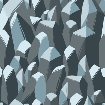 Stone Mountains Cliffs Seamless Pattern. Rocky Landscape Background. Vector