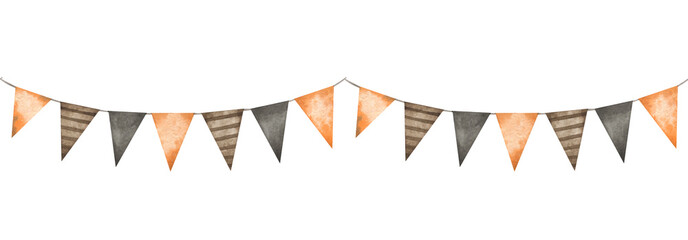 Watercolor seamless border with vintage garland. Spooky repeatable frame