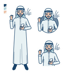 白い衣装を着たアラビア人男性がスマートフォンを持ち怒っているイラスト