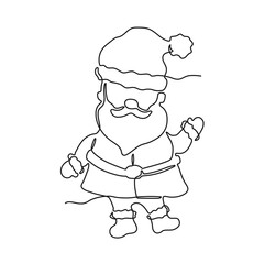 Continuous one line drawing of Santa Claus. Hand drawn christmas character in black linear drawing style. Png on transparent background