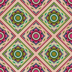 Pink and green flower fabric pattern seamless