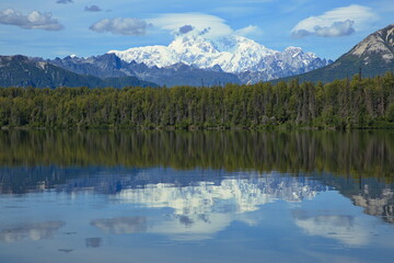 Fototapeta na wymiar View of Byers Lake and Denali in Denali National Park and Preserve,Alaska,United States,North America 