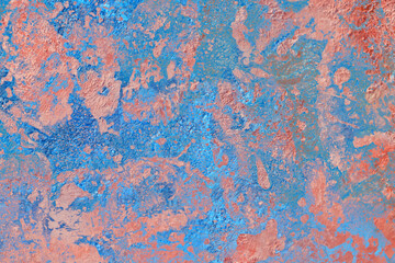 Abstract designer colorful bright background of blue, azure, peach, pink with texture of strokes and scratches