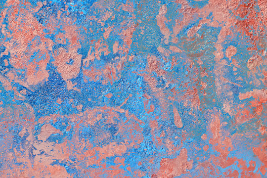Abstract designer colorful bright background of blue, azure, peach, pink with texture of strokes and scratches