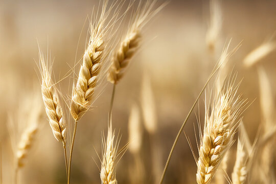 Wheat in the sunset. Close up 3d render
