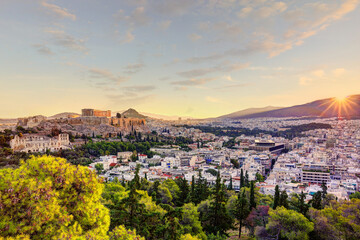 Fototapeta na wymiar The sunrise at the Athenian Acropolis, Greece