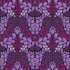 Seamless pattern with floral ornament in purple color scheme