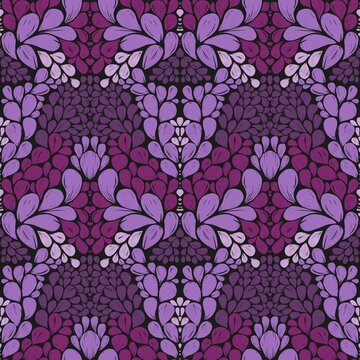 Seamless Pattern With Floral Ornament In Purple Color Scheme