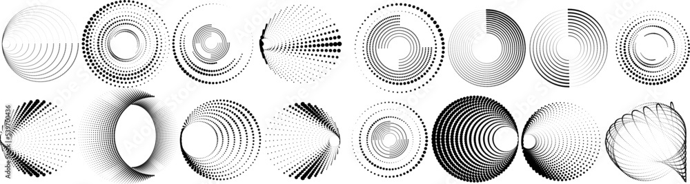 Poster abstract geometric circles with halftone dots. vector rotating dotted line design . transparent desi