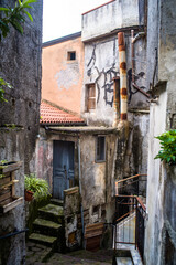 Fototapeta na wymiar narrow streets full of greenery and neglected buildings of Orsomarso 
