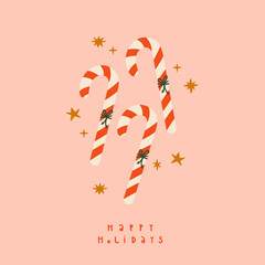 Christmas candy cane. Winter greeting card, print, packaging