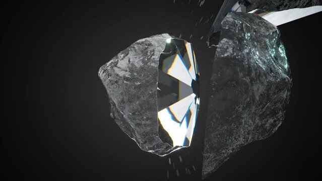 Cutting process of a raw diamond into a beautiful luxury shiny brilliant.