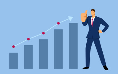 Businessman doing thumb up on increasing chart