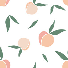 Seamless pattern - simple peaches with leaves.