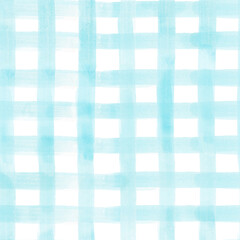 Seamless watercolor pattern in a blue cage on a white background. Blue cage ornament hand-drawn watercolor