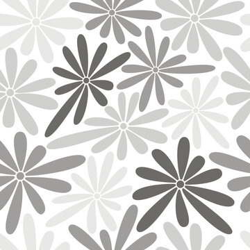 Seamless vector floral pattern. Abstract flower monochrome backdrop illustration. Wallpaper, botanical background, fabric, textile, print, decoration, wrapping paper or package design.