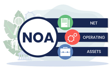 NOA - Net Operating Assets acronym. business concept background. vector illustration concept with keywords and icons. lettering illustration with icons for web banner, flyer, landing